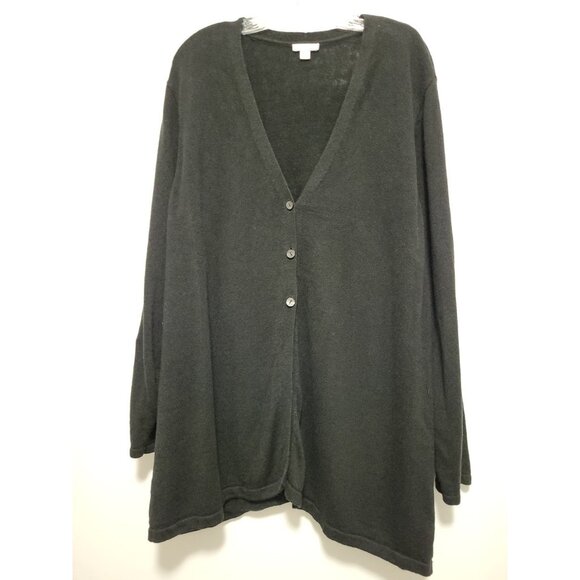 J Jill Button Front V Neck Cardigan Linen Blend Black 3X - Picture 1 of 6